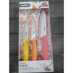 Zyliss 3 Piece Knife Set Paring Serrated Utility with Covers - New Red Yellow